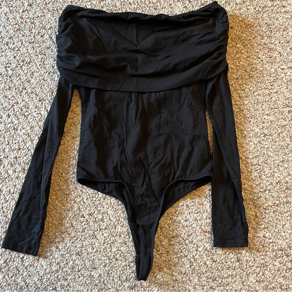 Revolve CLYQUE top Cambria Bodysuit black long sleeve off shoulder women medium - Picture 4 of 4